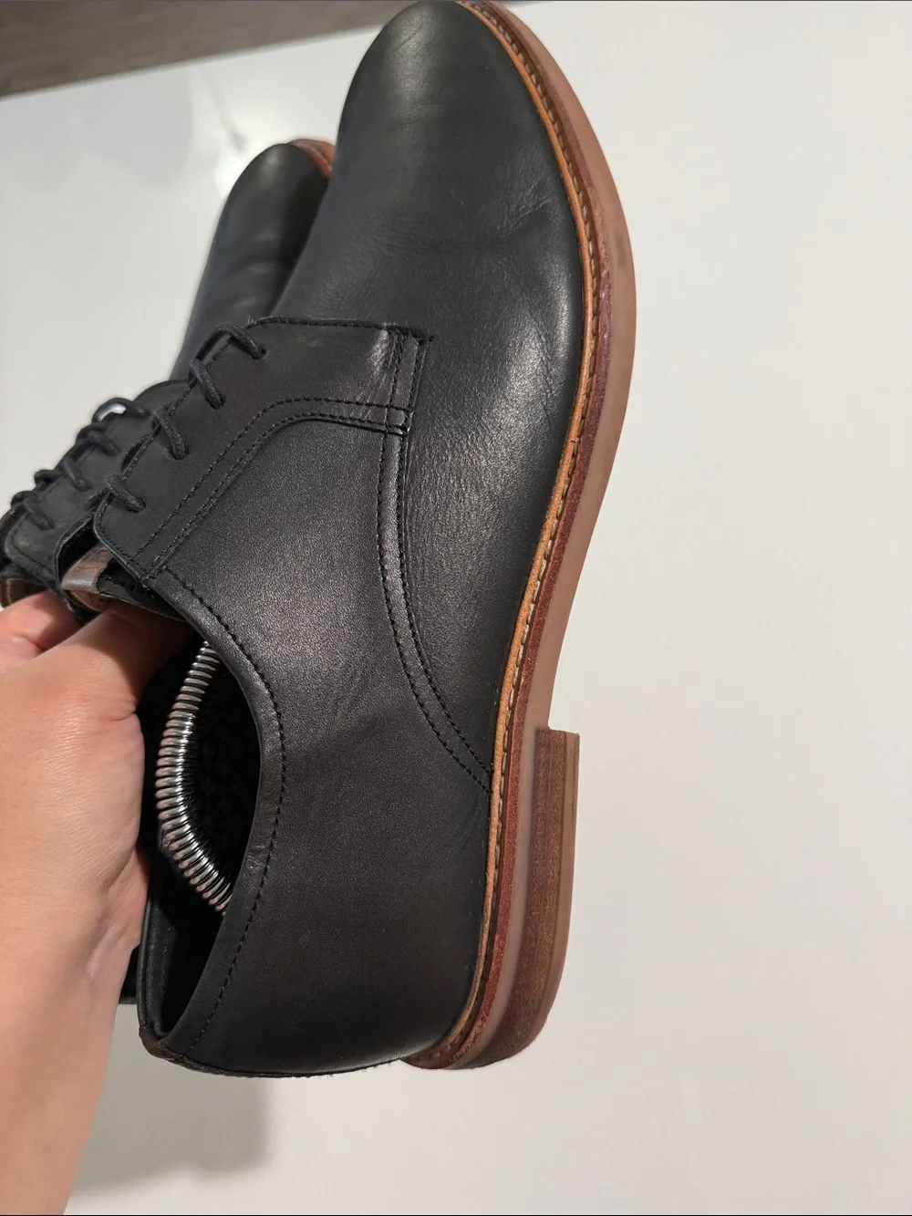 Ben Sherman Black Leather Derby Shoes with Brown Trim Sz 13